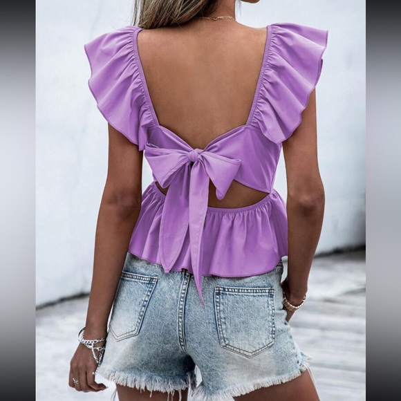 Boho ruffle hem tie back peplum blouse - Picture 1 of 6